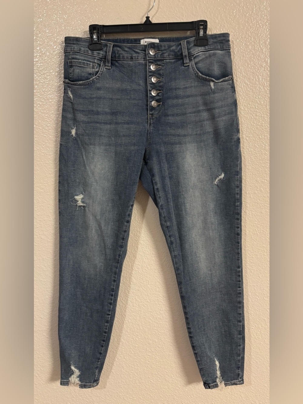 PISTOLA Distressed High Waist Skinny Jeans